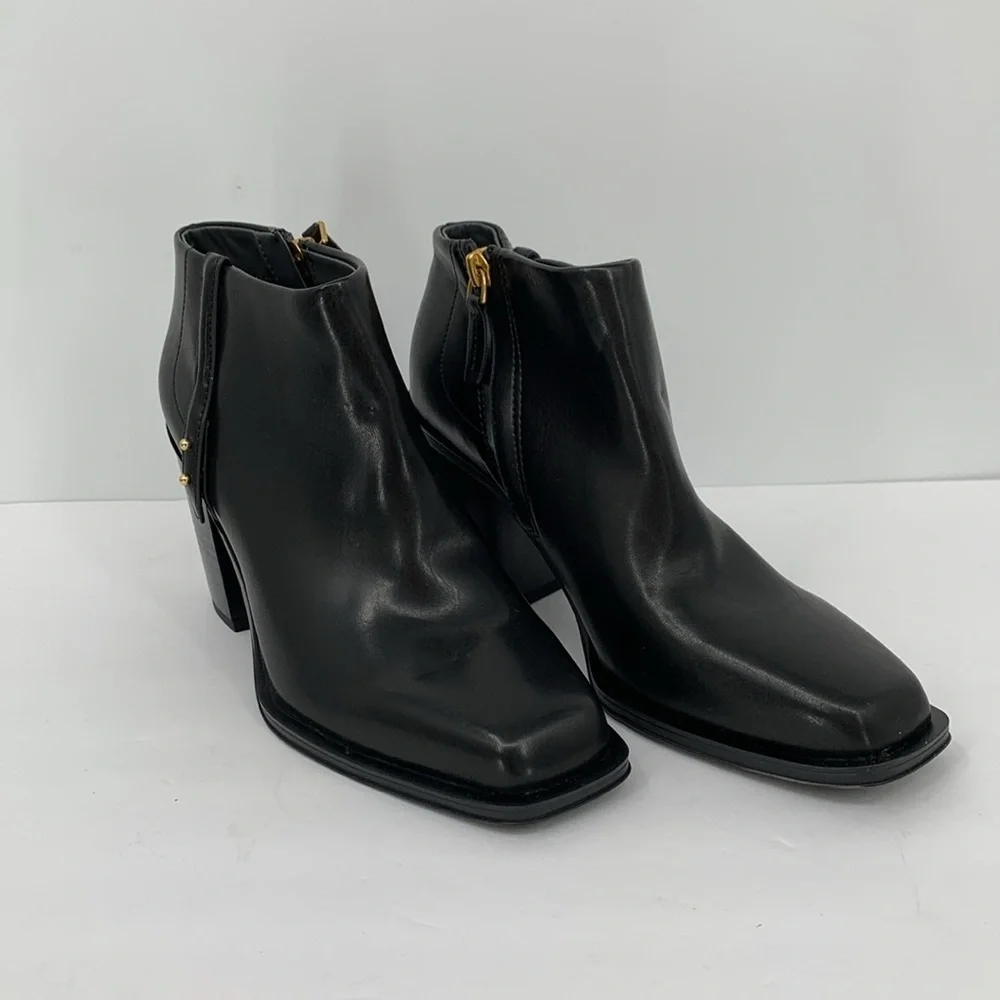 Franco Sarto Vivica heel ankle boot black faux leather zipper square toe new 6